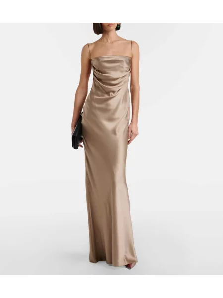 Rochie Saint Laurent din satin cu spatele deschis bej