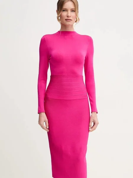 Herve Leger sukienka Freya midi dopasowana różowy