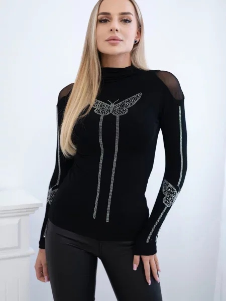 Dzianinowy top Kesi z kokardką czarny