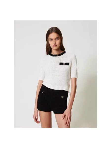 Sweter Twinset z krótkim rękawem biały