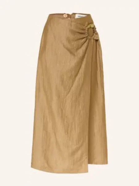 Ottod'ame Spódnica Lniana O Kroju Kopertowym braun