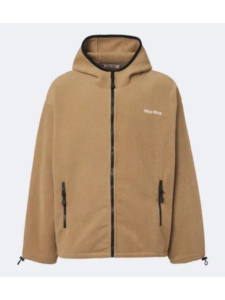 Geacă Miu Miu din fleece cu glugă bej