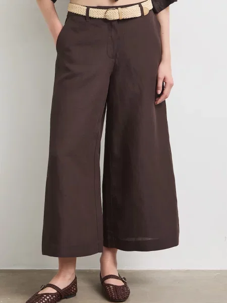 Medicine hlače culottes za žene s dodatkom lana smeđa