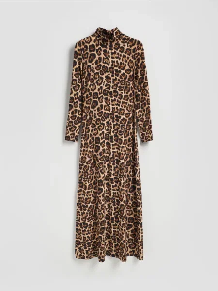 Reserved Sukienka maxi w panterkę wielobarwny