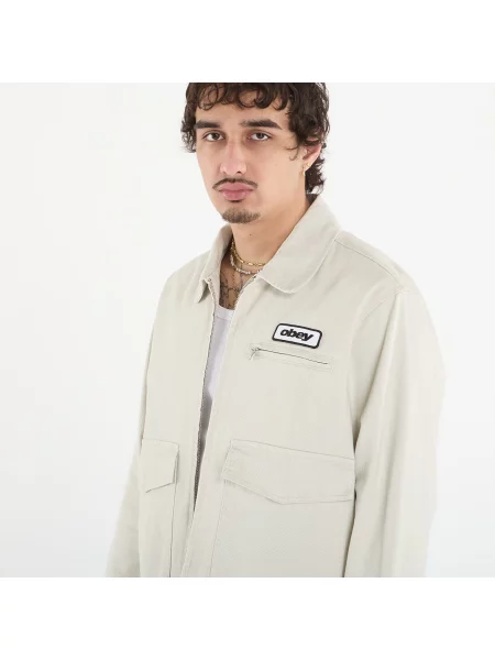 Bunda OBEY Walter Work Jacket Silver Birch Faded Wash L stříbrná