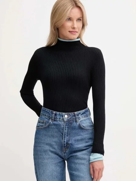Calvin Klein Jeans sweter z dodatkiem wełny lekki z półgolfem czarny