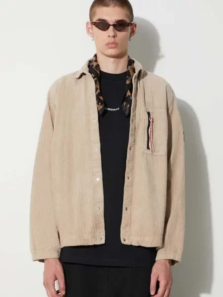 Aries cămașă din velur cu guler clasic regular bej