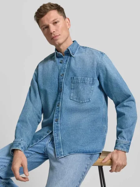 Kurtka jeansowa o kroju regular fit z czystej bawełny model LAMBEY BO FLEAK' Boss Orange niebieska