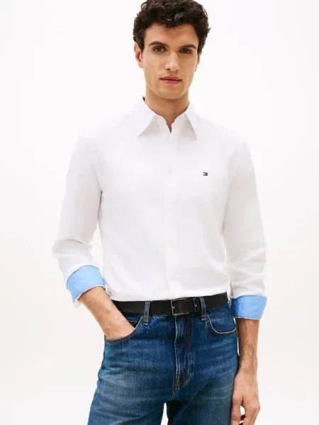 Tommy Hilfiger koszula casual z lnem Mężczyźni Regular Fit len S biały