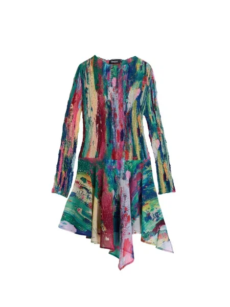 Desigual Rochie crem / albastru închis / verde roșu