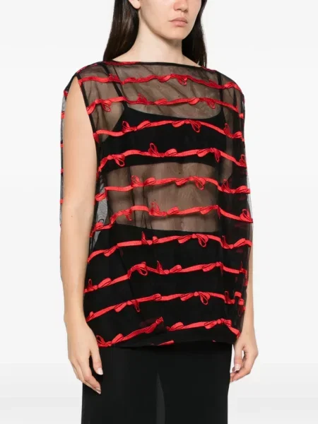 Top Simone Rocha cu funde plasă negru