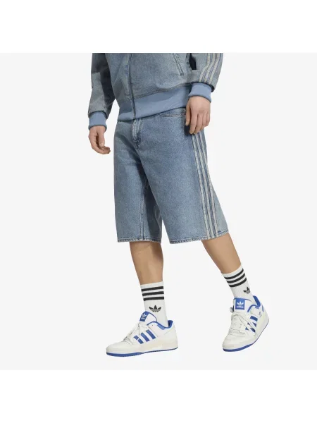 Pantaloni scurți adidas Firebird Adicolor Denim Jorts Mid-rise Straight Leg Worn Blue Denim 33 albastru