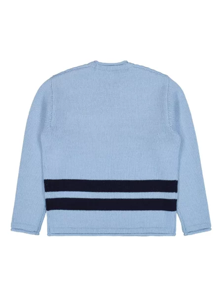 Pulover Stone Island cu dungi cu decolteu rotund cu strasuri albastru