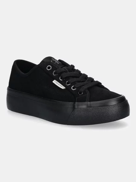 Semišové tenisky Calvin Klein VULC FLATF LACE UP SUE/WL CK černá