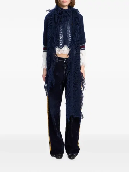 Fular Ann Demeulemeester cu franjuri tricotate albastru