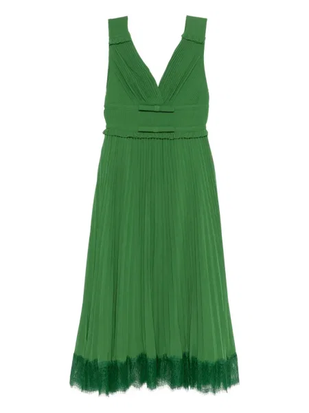 Rochie Self-portrait cu funde plisată de costum verde