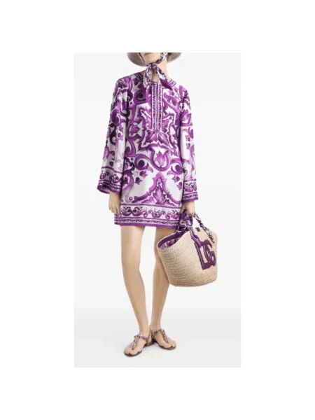 Sukienka Dolce And Gabbana z twillu fioletowa