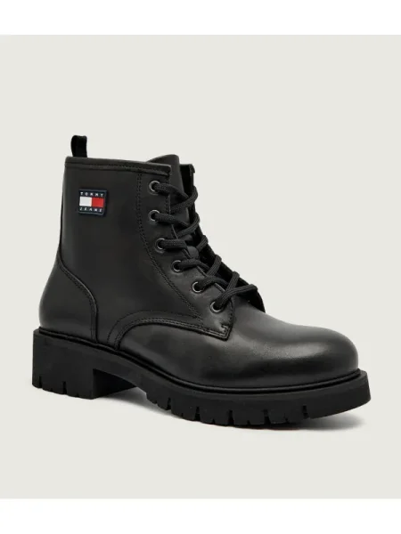 Bakancs Tommy Jeans Tjw Lace Up Leather Boot fekete