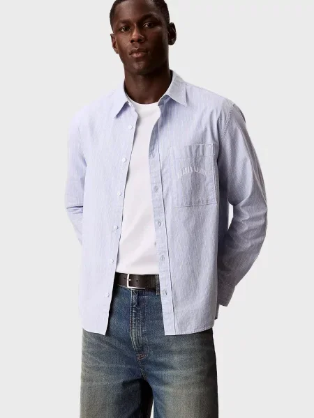 У смужку твілова джинсова сорочка Calvin Klein Jeans блакитна