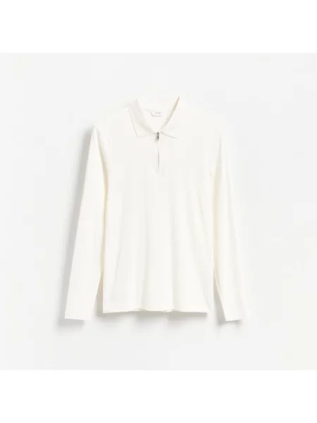 Reserved Žebrované slim polo tričko krémová