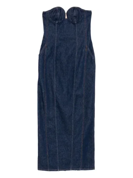 Sukienka jeansowa Magda Butrym do kolan bez ramiączek garniturowa niebieska