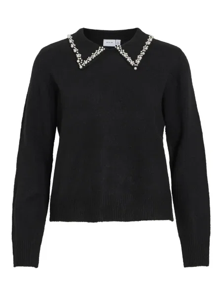 VILA Pulover negru / perlat alb