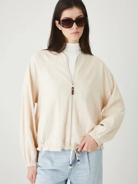 Medicine kurtka bomber lniana przejściowa beżowy