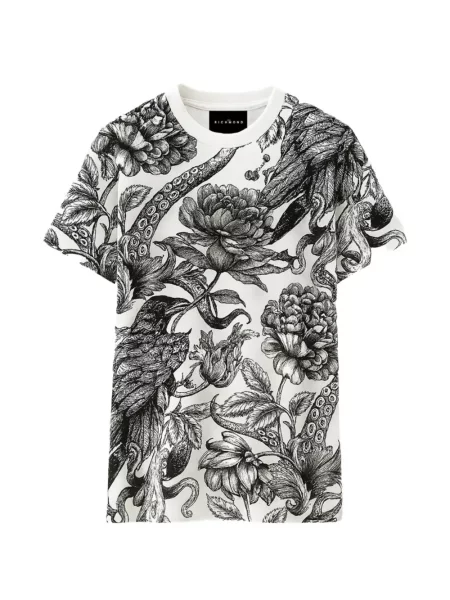 Tricou grafic John Richmond cu model floral cu imagine alb