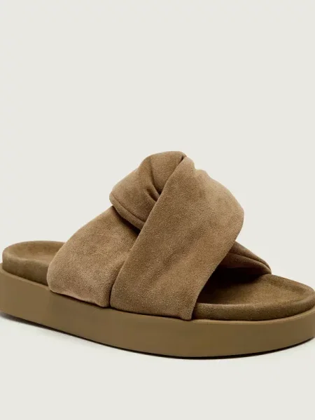 INUIKII Șlapi SOFT CROSSED | piele întoarsă bej