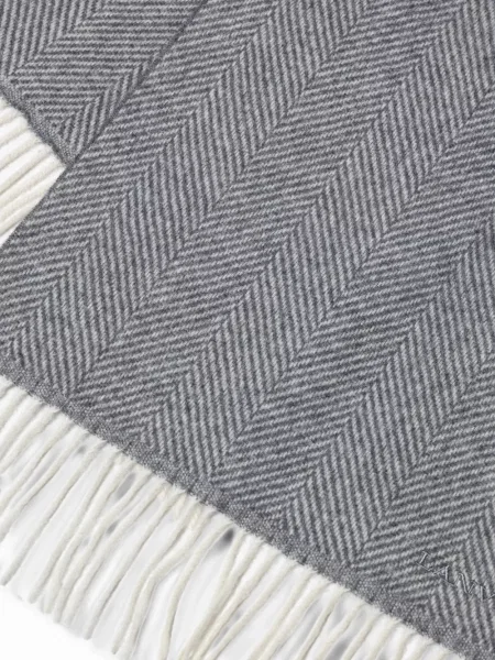 Fular Lanvin cu franjuri cu model herringbone gri
