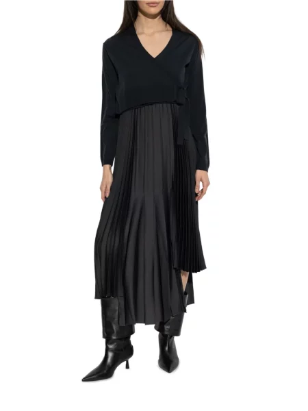 Rochie Allsaints asimetrică plisată de costum negru