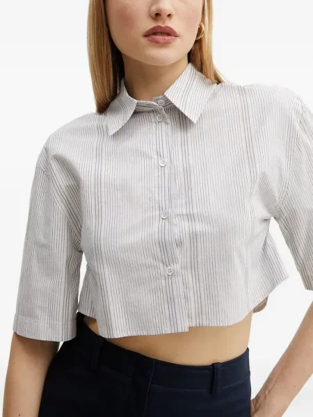 Koszula Patrizia Pepe w paski o krotszym kroju szara