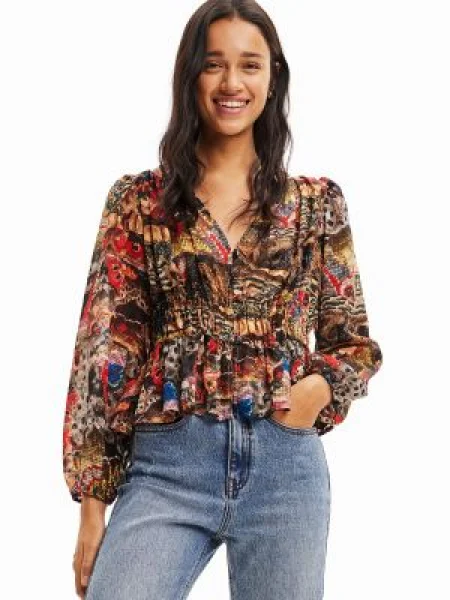 Desigual Bluză TAPESTRY-A albastru închis / maro / maro închis / ruginiu roșu