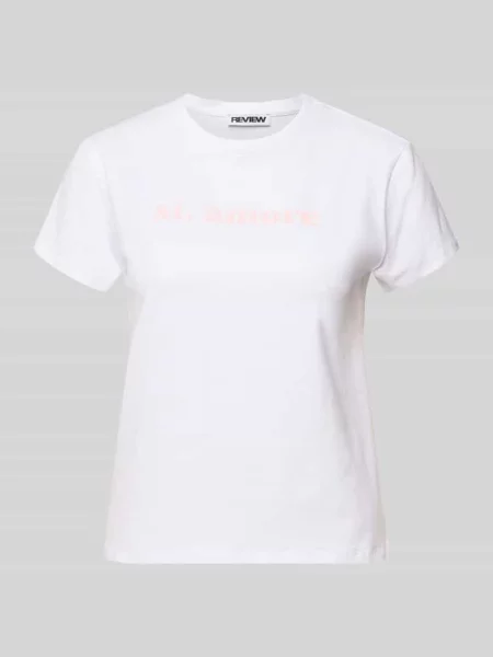 T-shirt z nadrukiem i okrągłym dekoltem Review biała