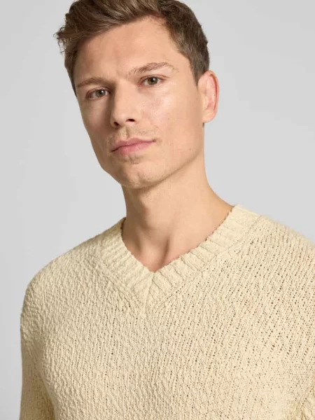 Sweter z dzianiny o kroju regular fit z czystej bawełny ekologicznej model ‘Angus’ Selected Homme biały
