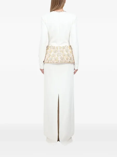 Maxi rochie maxi Dina Melwani de cristal de costum alb