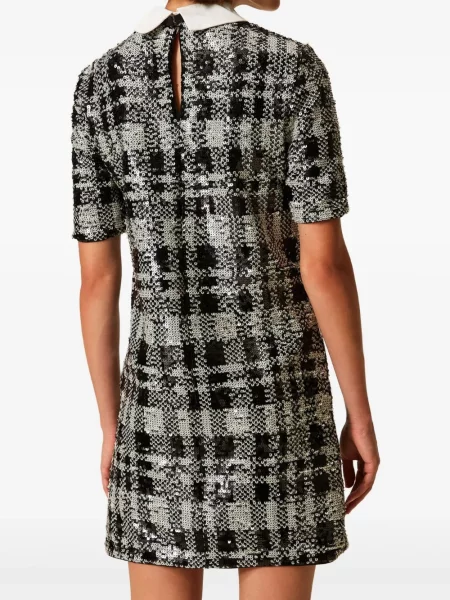 Rochie mini Twinset cu paiete în carouri de costum negru