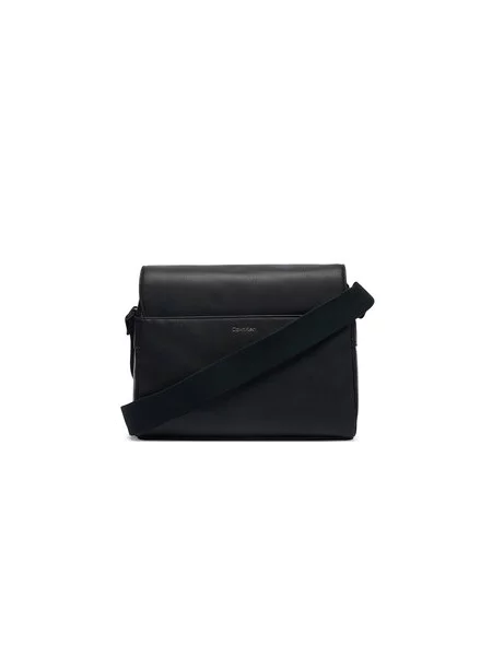 Torbica za okrog pasu Calvin Klein Emblem Hw Flap Messenger črna
