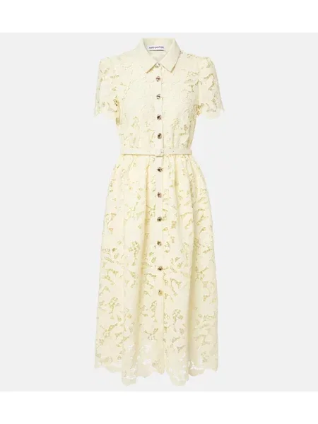 Rochie midi Self-portrait din dantelă până la genunchi de costum galben