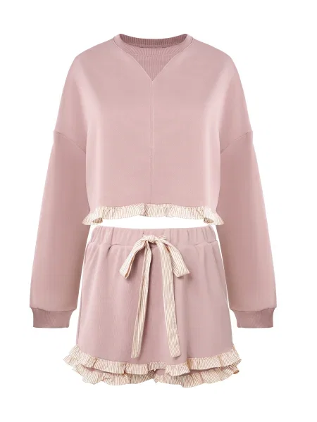 Imily Bela Costum cu pantaloni roz pal alb