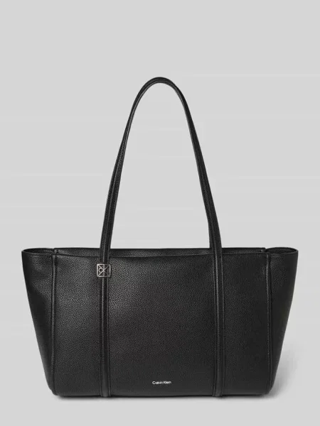 Torba shopper z Detal z logo Ck Calvin Klein czarna