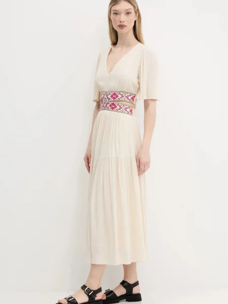 Desigual sukienka ELEMENT maxi rozkloszowana beżowy