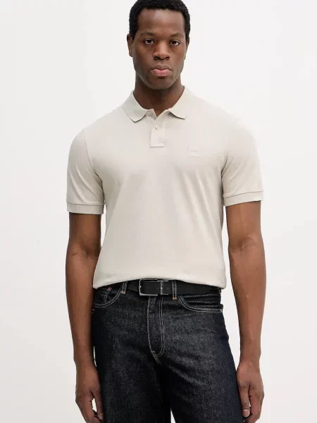 Slim Fit koszulka polo z mieszanki bawełny Boss Orange beżowa