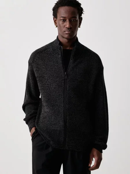 Yohji Yamamoto ZIP HIGH πουλόβερ με μάλλινο ανδρικό μαύρο