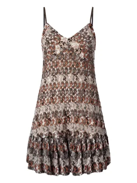 Mała sukienka mini Missoni w kamuflażu garniturowa brązowa