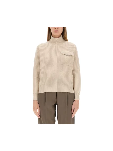 Sweter z golfem Brunello Cucinelli z kaszmiru do golfa beżowy