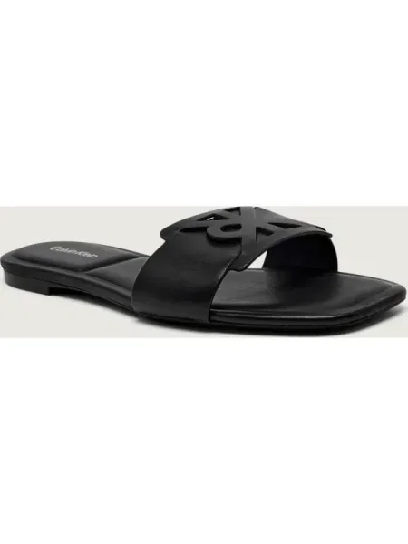 Papucs Calvin Klein Square Flat Sandal Emblem fekete