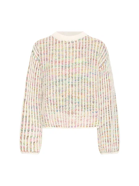 Sweter z dzianiny z okrągłym dekoltem model ANILA' Ichi biały