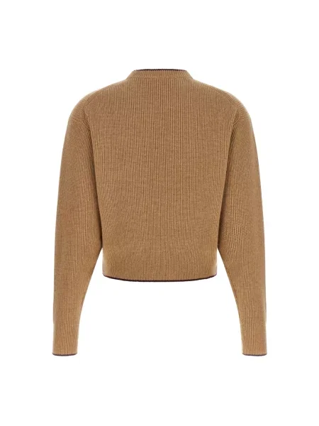 Sweter Chloe wełniany z logo brązowy