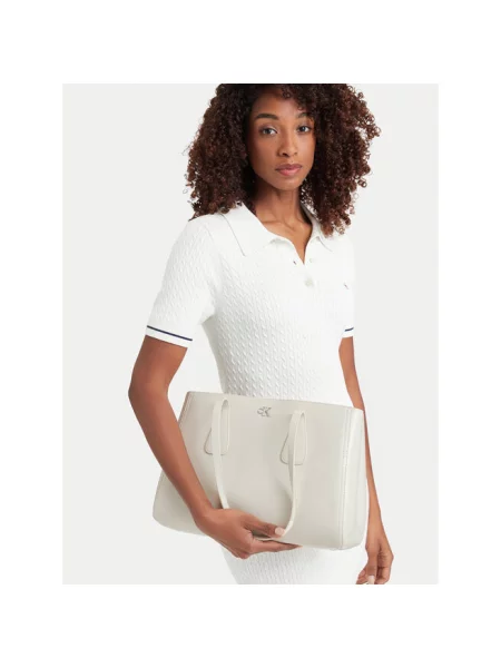 Calvin Klein Torebka Ck Medium Work Tote Beżowy jasny biała